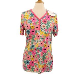 Little Sleepies Pajama Top NWT Pink Secret Garden Floral Bamboo Women Small